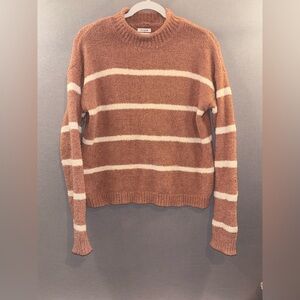 Thread & Supply pink and Cream Striped Mock neck sweater cozy snuggle warm